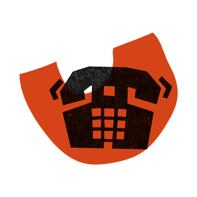 Icon of telephone on a red shape